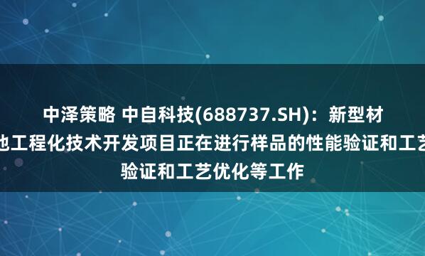 中泽策略 中自科技(688737.SH)：新型材料及固态电池工程化技术开发项目正在进行样品的性能验证和工艺优化等工作