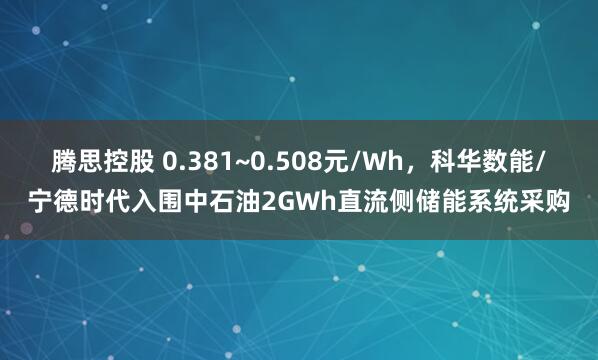 腾思控股 0.381~0.508元/Wh，科华数能/宁德时代入围中石油2GWh直流侧储能系统采购