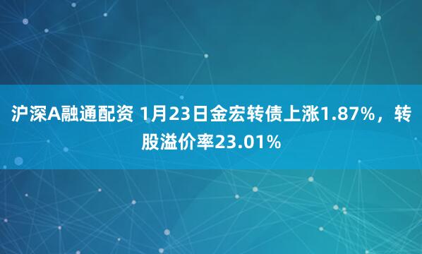 沪深A融通配资 1月23日金宏转债上涨1.87%，转股溢价率23.01%
